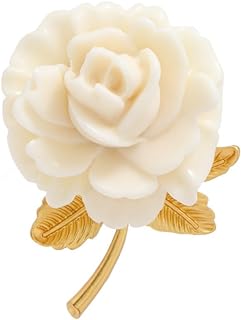 White Rose Flower Brooch Pin with Pin Clasp for Women and Girls, Elegant Blossom Design Accessory