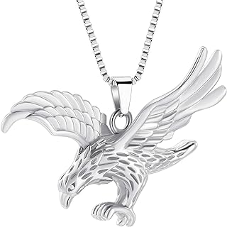 Eagle Urn Necklace Stainless Steel Keepsake Ash Jewelry Holder Ashes for Pet Human Memorial Cremation Jewelry for Ashes Pendant Locket for Men Women