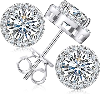 Dazzling Round-Cut Moissanite Stud Earrings with Screw Back, Ideal for Women, Men, & Girls, Crafted in 18K White Gold Plated Sterling Silver