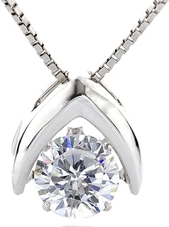 Lobster Clasp Omega Slide Pendant Necklace with Cubic Zirconia for Women, Platinum Plated Sterling Silver