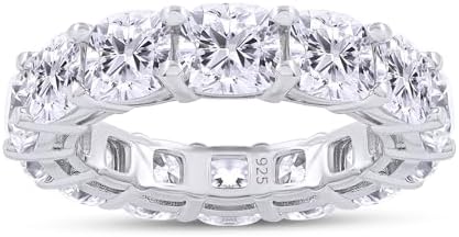 SAVEARTH DIAMONDS 9 Carat Eternity Engagement Ring, White Gold Plated with Cushion Cut Moissanite Gems, Stackable Design
