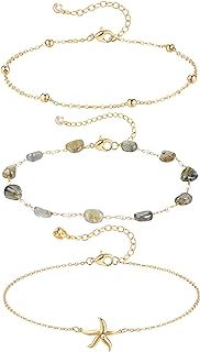 TONTMY STUDIOS Anklet Bracelets for Women 14K Gold Jewelry Set Waterproof Layered Tennis Satellite Link Chain Anklets Set Gold Anklets Gift Adjustable Size 3pc