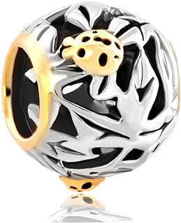 LovelyJewelry Ladybug Animal on Filigree Flower Charm Beads Charm Bracelets