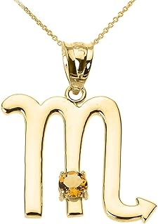 Personalized 14k Yellow Gold Genuine Citrine November Birthstone Scorpio Zodiac Pendant Necklace