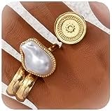 Adjustable Metal Chunky Gold Rings for Women, Vintage Stackable Statement Set with Teardrop and Geometric Designs, Perfect Gift for Teen Girls and Women