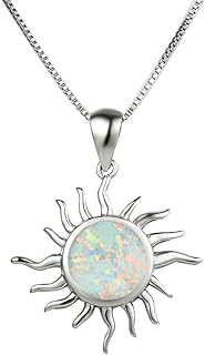 Opal Sun Pendant Necklaces for Women Teen Girls 925 Sterling Silver Flower Chain Adjustable Choker Necklace Dainty Jewelry Gifts