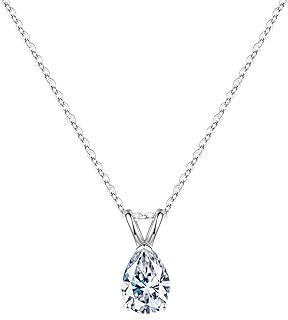 MOOSEA S925 Sterling Silver Moissanite Necklace for Women, 1ct D Color VVS1 Clarity Lab Created Diamond Necklace 14K White Yellow Rose Gold Vermeil 3 Prong Pear Moissanite Pendant Necklace for Women