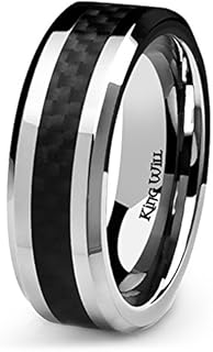 King Will GENTLEMAN 7mm Mens Titanium Wedding Ring Carbon Fiber Inlay Engagement Ring Black/Silver/Gold/Blue Promise Ring For Him Comfort Fit