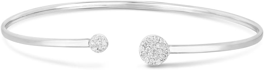 Charming .26ct Diamond Cluster Bangle Bracelet in 14k White Gold with Unique Clasp- Ideal Jewelry Gift for Women