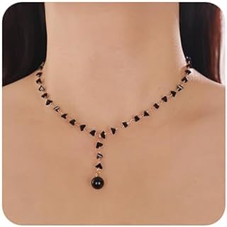 Dainty Lariat Necklace Y Shaped Bead Chain Crystal Triangle Beaded Choker Layered Long CZ Drop Pearl Pendant Choker Necklace Halloween Christmas New Year Jewelry Gift for Girls Women