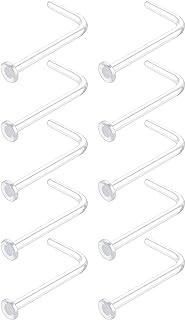WildVibe 18g Clear Nose Studs for Work - L Shape Clear Nose Piercing Retainers - Bioflex Plastic Nose Rings for Surgery Flat Top 18 Gauge (1.0mm) 10pcs