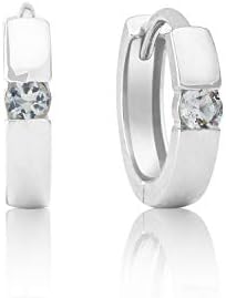 14k White or Yellow Gold Small Round Gemstone Huggie Hoop Earrings for Women with Channel Set and 2.5mm Birthstone by MAX + STONE