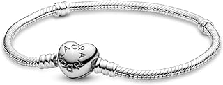 Heart Clasp Snake Chain PANDORA Jewelry Moments Charm Bracelet in Silver for Women 19 Cm, Mother's day