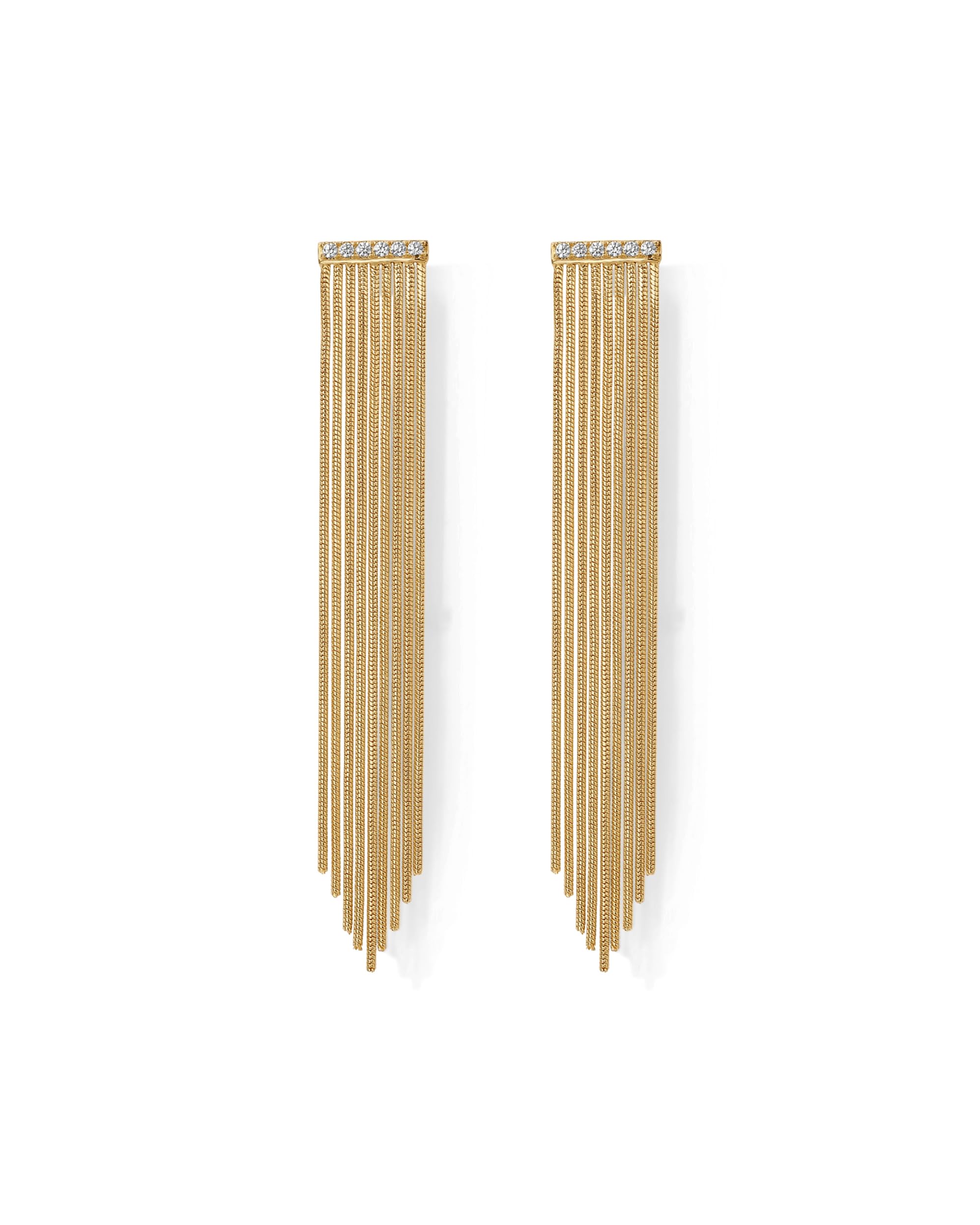 PAVOI 14K Gold Plated 925 Sterling Silves Posts Long Tassel Dangle Earrings for Women | Elegant Rhinestone Chain Chandelier Drop Earrings | Statement Jewelry