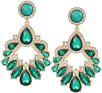 Fashion Rhinestone Statement Drop Dangle Earrings Large Colorful Crystal Chandelier Earrings for Women Bridal Wedding Party Prom