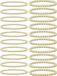 Nosiny 20 Pieces Bead Bracelet for Women Plated Beaded Ball Bracelets Stretchable Elastic Ball Bracelet Adjustable Charm Jewelry for Women and Girls