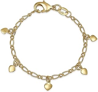 Bling Jewelry Tiny Simple Fashion Dangling Hearts Charm Bracelet For Women For Small Wrists 5 Inch 18K Gold Plated Brass
