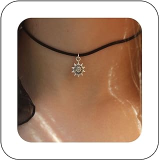 Boho Velvet Cord Choker Necklace with Silver Sunflower Pendant for Women and Girls - Gothic Alloy, Adjustable Length, Sturdy and Stylish