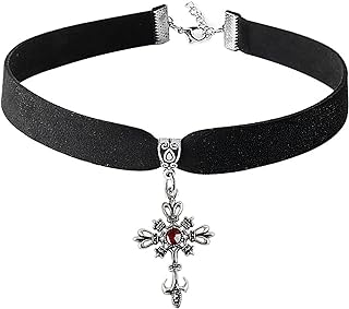 Black Velvet Choker Necklace for Women,Gothic Cross Choker Necklace,Black Choker Collar Necklace,Black Cross Pendant Choker Jewelry for Women and Girls,Halloween Birthday Party Cosplay