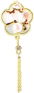 Vintage Plum Blossom Orchid Bamboo Chrysanthemum Brooch Pin Natural Pearl Brooch Gold Tassel Brooch Personality Clothing Hat Bag Skirt Accessories for Women Teen Girls