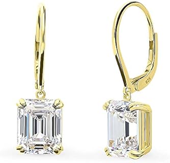 BERRICLE Sterling Silver Solitaire 7.6 Carat Emerald Cut Cubic Zirconia CZ Anniversary Leverback Dangle Drop Earrings for Women