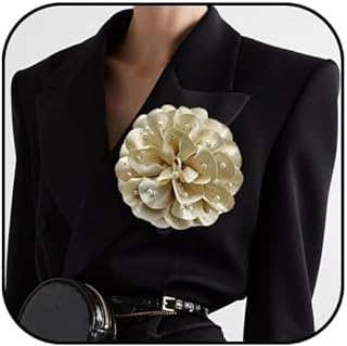 Pin Clasp Yellow Rose Brooch with Pearls for Women in Dainty Satin Design