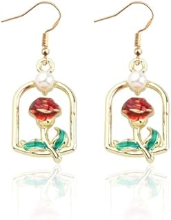 Fairy Tales Inspired Rose In Glass Earrings Princess Jewelry Rose Flowers Charms for Fairy Tale Movie Fandom