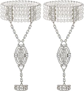 Hicarer 1920s Flapper Women's Bracelet Ring Set: 2-Piece Imitation Pearl Alloy Bangle with Lobster Claw Clasp