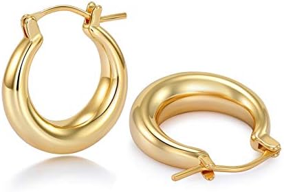 Latch Back 18mm Sovesi Chunky Gold Hoop Earrings with 925 Sterling Silver Post, 14K Gold Plated on Copper for Women, Classic Hoop Design