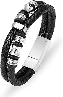 Braided Leather Cremation Urn Bracelet with Box Chain & Fold Over Clasp - Stainless Steel Memorial Ashes Holder for Men & Women