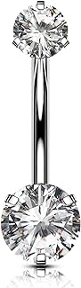 OUFER Belly Button Rings, G23 Solid Internally Thread Titanium Belly Piercing Jewelry, Clear Cubic Zircon Belly Rings For Women, Long Bar Belly Button Jewelry