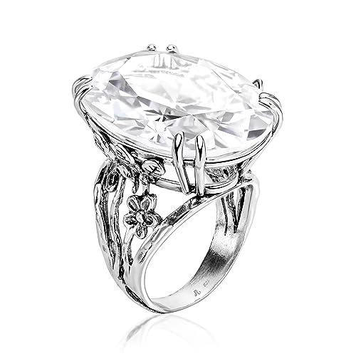 925 Sterling Silver Statement Ring White Oval Shaped Cubic Zirconia CZ Organic Look Vintage Antique Look Hypoallergenic Nickel and Lead-free Artisan Handcrafted Designer collection, Made In Israel 0