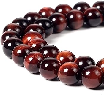 HAAMIIQII Unisex 90-Piece Natural Red Tiger Eye Bead Necklace in Polished Stone with Round Design