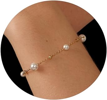 Lobster Claw Clasp Minimalist Bead Bracelet with Stainless Steel Link Chain for Women and Girls, 18K Gold Plated