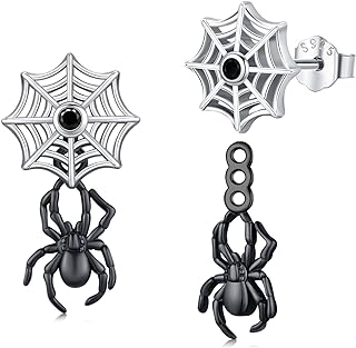 Spider Design Hypoallergenic Stud Earrings with Snap Back & Cubic Zirconia - 925 Sterling Silver for Women & Girls
