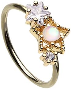 Pierced Owl 20GA Gold Tone CZ Crystal and Synthetic Opal Center Star Cluster Bendable Nose Ring