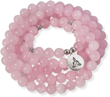 Rodessa Rose Quartz Buddha Prayer Beads 108 Mala Beaded Necklace Stretch Wrap Bracelet Wellness Jewelry