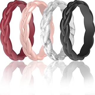 Thin Braided ThunderFit Silicone Wedding Bands for Active Women - Variety Multipack Design