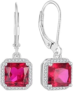 Women's Dangle Drop Earrings Sterling Silver Halo Solitaire Square Leverback Earrings Princess Cut Birthstone Jewelry Gifts