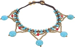 Amosfun Turquoise Anklet Bracelets Drop Charm Anklet Bohemian Summer Beach Foot Chain Jewelry for Women And Girls Blue