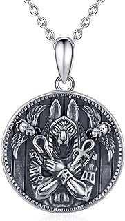 Sterling Silver Egyptian Anubis Pendant Necklace with Lobster Clasp and Rolo Chain for Women and Men - Scarab Amulet Design with Protective Symbolism