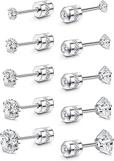 CASSIECA Boucles d'oreilles Diamant Zirconium en Acier Inoxydable Hypoallergénique, 20G Helix Piercing, Taille 2-6mm, Idéales pour Femmes et Hommes, Parfaites pour Cadeaux Spéciaux