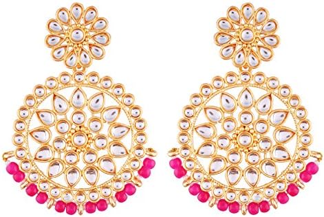 Aheli Ethnic Indian Traditional Faux Kundan Round Chandbali Dangle Earrings Wedding Party Wear Fashion Jewelry for Women