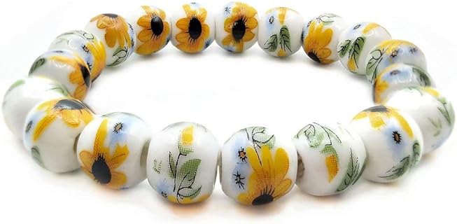 Handmade Sunflower Beaded Bracelet Simple Geometric Round Ceramic Bracelet Elastic for Women Girls Gift