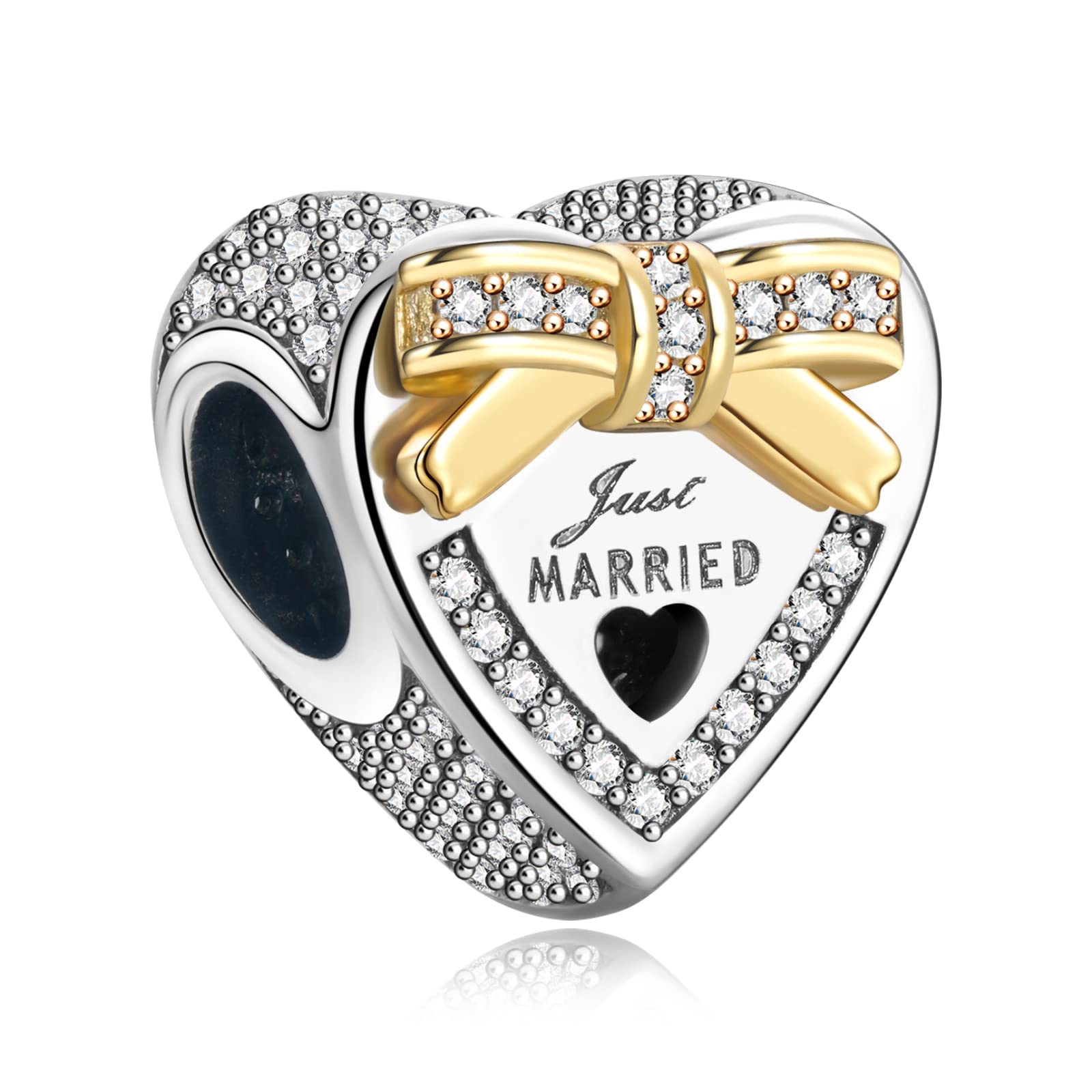 EZ Tuxedo Just Married Wedding Charms 925 Sterling Silver Bead with Cubic Zirconia for Bracelets