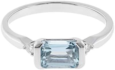 Women's Gin & Grace 10K White Gold Aquamarine and Diamond Wedding Ring | Emerald-Cut Genuine Aquamarine Ring, Hand-Crafted in Ethically-Sourced White Gold