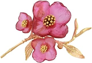 American Handmade Cast Artisan Glass & Gold-Plated Pink Dogwood Flower Brooch Pin | Michael Vincent Michaud Collection