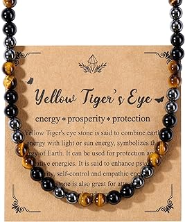 Jovivi Mens Healing Crystal Black Obsidian Tigers Eye Hematite Beaded Necklace Natural Stone Beads Necklace Triple Protection Jewelry Gifts for Men Stress Relief,Balance