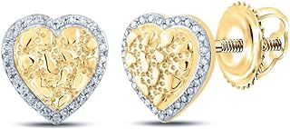 Women’s Cute 14K Yellow Gold 925 Sterling Silver Small Hip Hop Solid Nugget Heart Shape Stud Earrings Hypoallergenic Jewelry, Mother's Day Birthday Gift for Women Girl