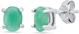 925 Sterling Silver Gemstone Oval Stud Earrings for Women 5mm Birthstone with Push Backs by MAX + STONE